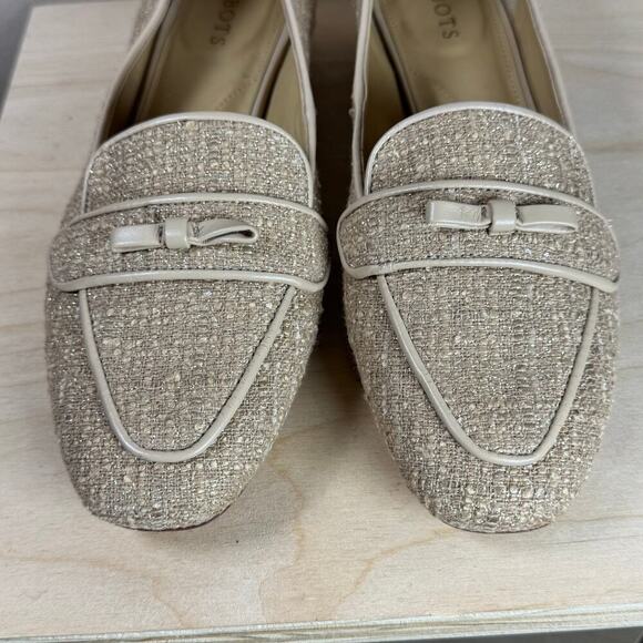 Talbots JANE BOW LOAFERS RIBBON TWEED Cream Preppy Academia Leather 8.5 Leather - Picture 4 of 10